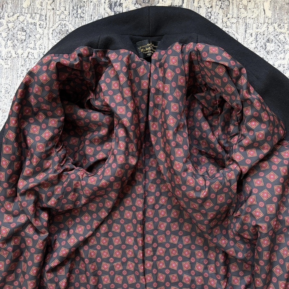 Vintage Womens Long Double Breasted Wool Coat Size L Black Trench Peacoat Shawl - Picture 13 of 16
